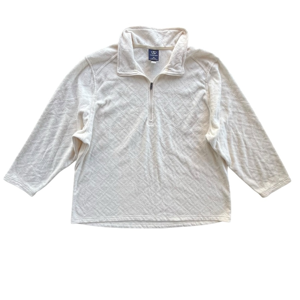 Lands’ End Women's 1X 16W-18W Ivory Diamond Textured Fleece Quarter Zip Pullover